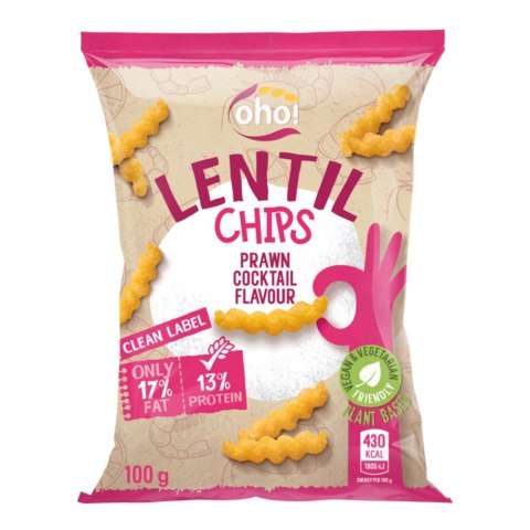 Chipsy z czerwonej soczewicy o smaku koktajlowych krewetek 100g Chipsy z czerwonej soczewicy o smaku koktajlowych krewetek 100g