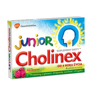Cholinex Junior na gardło o smaku malinowym 8 pastylek