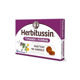 Herbitussin Tymianek i Podbiał na gardło 12 tabletek