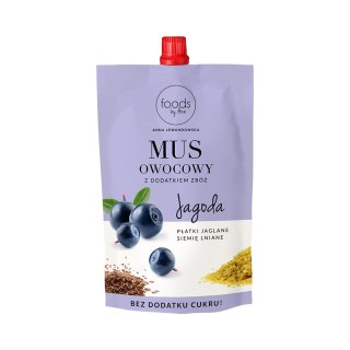 Mus owocowy Jagoda Płatki jaglane Siemię lniane bez dodatku cukru 100 g