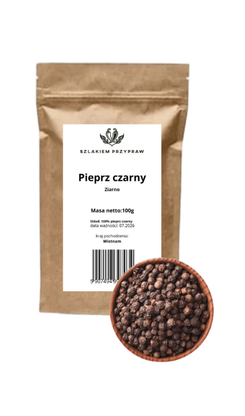 Szlakiem Przypraw Pieprz Czarny Ziarno 100g Szlakiem Przypraw Pieprz Czarny Ziarno 100g
