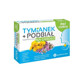 Tymianek i Podbiał bez cukru na ból gardła 8 pastylek