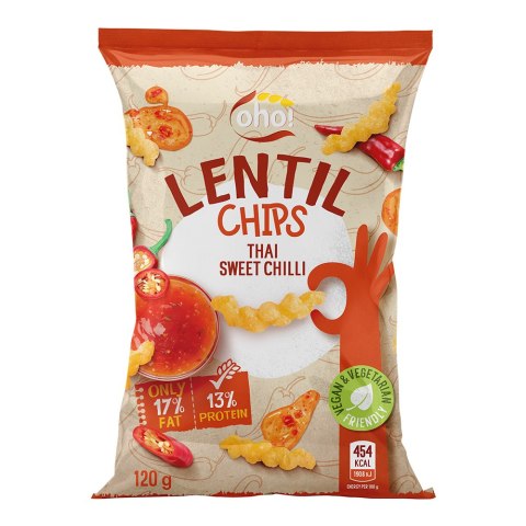 Chipsy z czerwonej soczewicy o smaku tajskiego słodkiego chilli 120 g