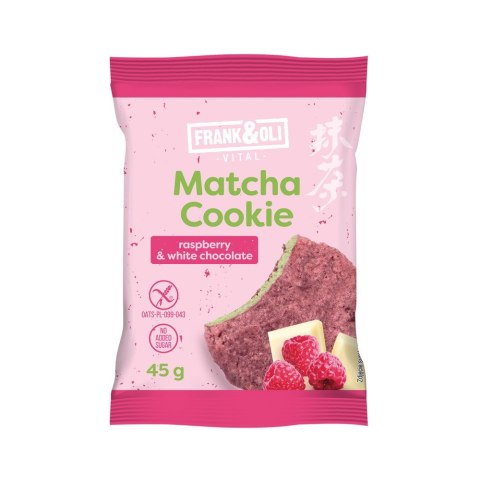 Ciastkeczko owsiane Matcha z białą czekoladą i maliną bez dodatku cukru 45g
