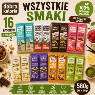 Dobra Kaloria MIX 8 Smaków 16 Batonów Bez Dodatku Cukru 560g